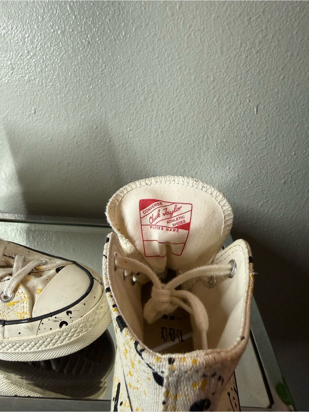 Converse Chuck 70 High Top Paint Splatter Sneakers White Black Yellow Women’s 10 - Picture 6 of 7